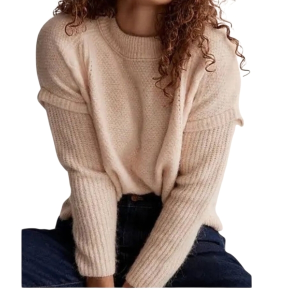 Madewell Havener Crewneck Cable Knit Oversized Boxy  Sweater Cream Wool Alpaca S - Picture 1 of 15